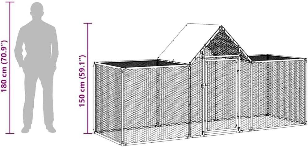 Kippenhok – Kippenren – Poulailler – Pluimveebehok – Buitenren – Gegalvaniseerd Staal – 3 x 1 x 1,5 m Ruim & Waterbestendig Dak