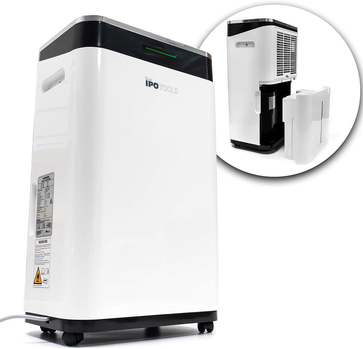 IPOTOOLS Luchtontvochtiger, 25 liter, 24 uur, ruimteontvochtiger voor ruimtes tot 70 m2, met 3 bedrijfsmodi, digitaal display, afvoerslang, wasdroger, timer voor vocht, schimmel, mobiel, 25 liter