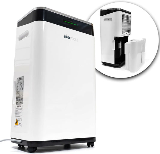 IPOTOOLS Luchtontvochtiger, 25 liter, 24 uur, ruimteontvochtiger voor ruimtes tot 70 m2, met 3 bedrijfsmodi, digitaal display, afvoerslang, wasdroger, timer voor vocht, schimmel, mobiel, 25 liter