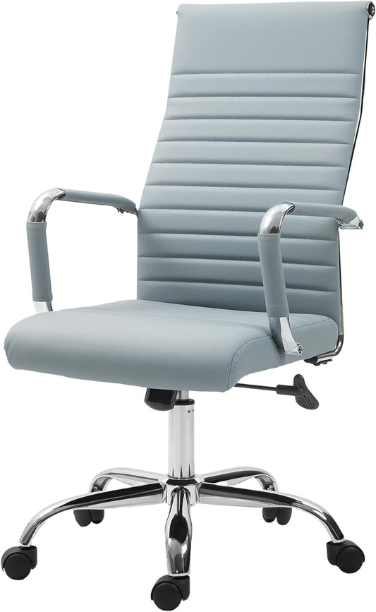 Vinsetto Office Chair, Ergonomic Office Chair with Armrest, Height Adjustable Swivel Chair with Tilt Function, Faux Leather, Padded Computer Chair, Light Grey - QUORE