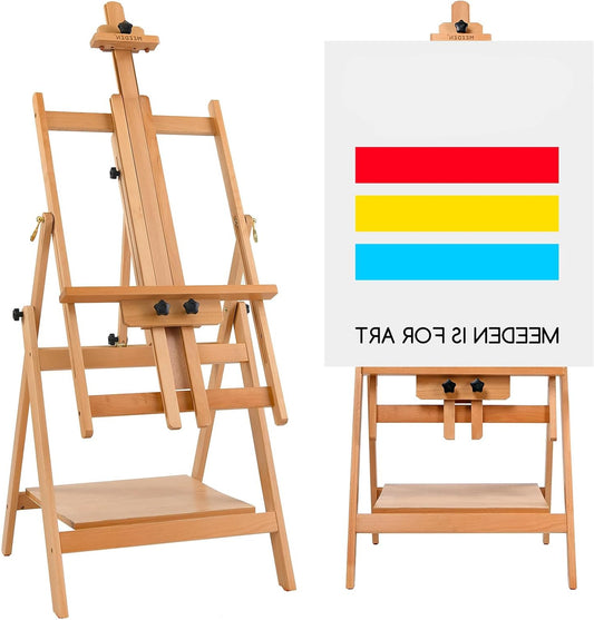 MEEDEN Large Wooden Easel, Adjustable Art Easel Workshop Easel Made of Beech, Easel Stand, Adjustable to Max 223 cm, Holds Canvas Up to 150 cm - QUORE