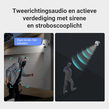 Beveiligingscamera Buiten - WiFi-bewakingscamera - Camerabewaking - Ddraadloos - Batterijen - Automatische Tracking - AI-Detectie - Personen - Voertuigen - AOV-Modus - Kleurennachtzicht - Tweerichtingsaudio - WiFi 6 - Wit