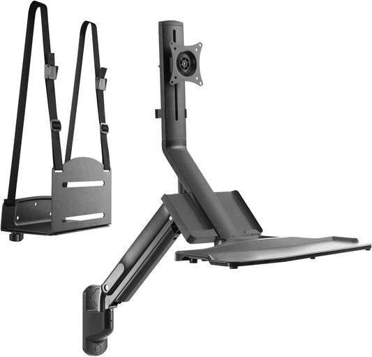 Monitor wandbeugel – Monitorhouder, monitorbeugel, schermbeugel, wandhouder – Voor 17-32 inch monitoren met toetsenbord en CPU houder – VESA 75x75/100x100, draagvermogen tot 9 kg