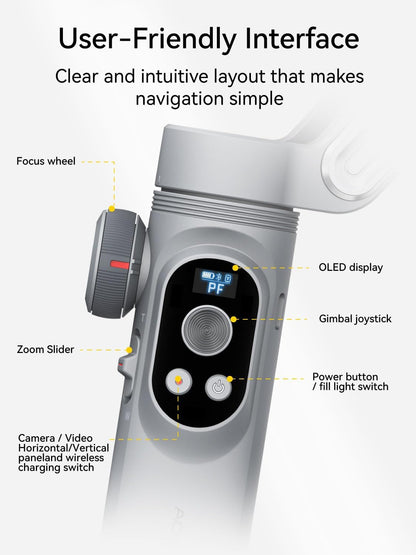 AOCHUAN 3-assige telefoon gimbal, gimbal stabilisator voor iPhone w/AI Vision Sensor, draagbaar voor iPhone/Andriod, telefoonstabilisator ingebouwd vullicht Perfect voor TikTok YouTube-Smart XPro AI