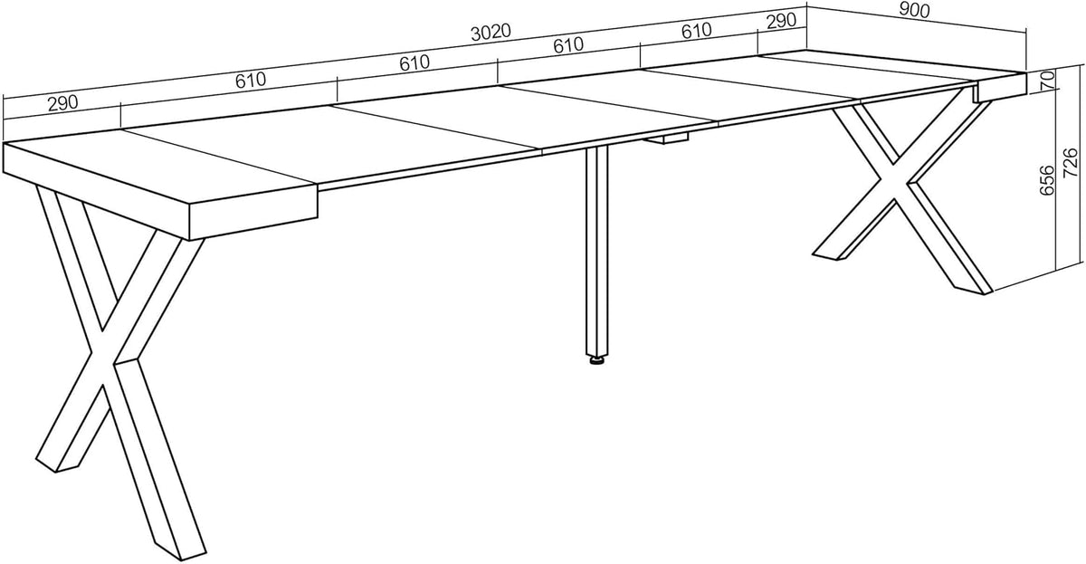 Skraut Home | Uittrekbare consoletafel | eettafel | 300 cm | voor 14 personen | poten massief hout | moderne stijl | eiken