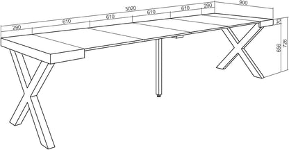 Skraut Home | Uittrekbare consoletafel | eettafel | 300 cm | voor 14 personen | poten massief hout | moderne stijl | eiken
