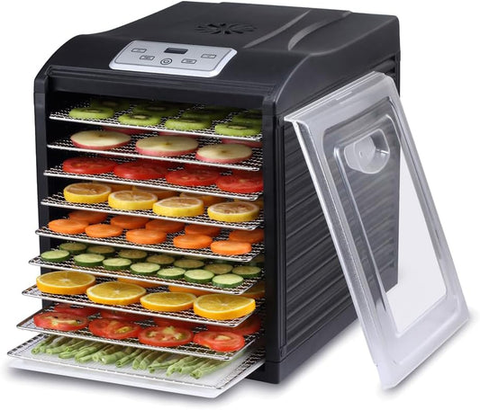 BioChef Arizona Sol Voedseldehydrator, 9 dienbladen, digitaal display, timer, uitneembare roestvrijstalen platen, BPA-vrij, 600 W (zwart)