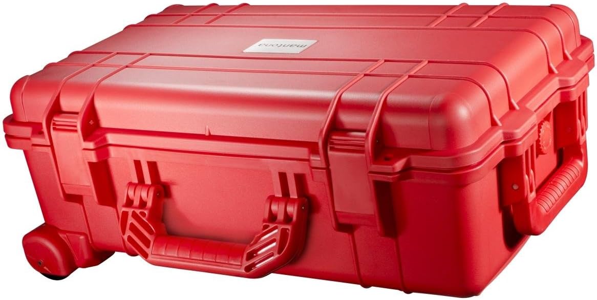 Mantona Outdoor beschermende trolley rood - waterdicht, schokbestendig, stofdicht en stapelbaar voor waardevolle wollen apparatuur, incl. op maat te snijden schuimrubberen inzetstukken, trolleygreep