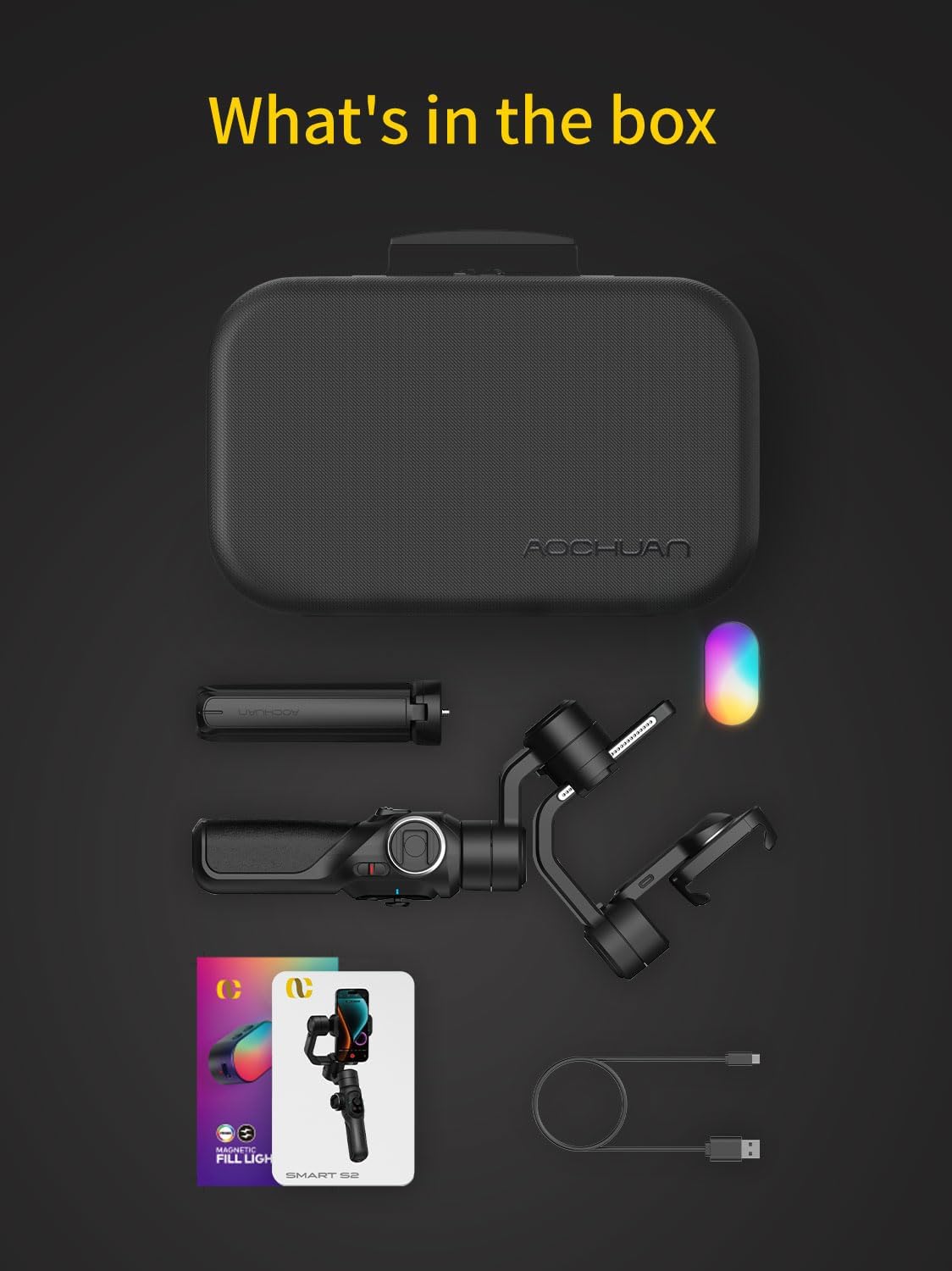 AOCHUAN Gimbal Stabilizer Voor Smartphone Met 8 Inch Verlengstang, 3-Assige Stabilizer Met RGB Magnetisch Vullicht Voor Video-Opname, Compatibel Met iPhone/Android