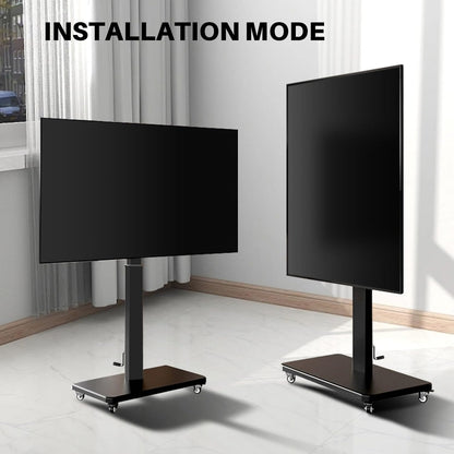 Rollende tv-standaard met handzwengellift, mobiele tv-kar voor 42-75 inch tv's, portret naar landschap, vrije hoogte verstelbaar voor maximaal 110 lbs, Max VESA 600 x 500 mm (42-75 inch tv's)