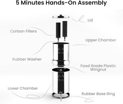 Waterfiltersysteem 8 Liter – Waterfilter – Drinkwaterfilter – Zwaartekracht Waterfilter – Keukenfilter – 304 Roestvrij Staal – 2 Filterpatronen