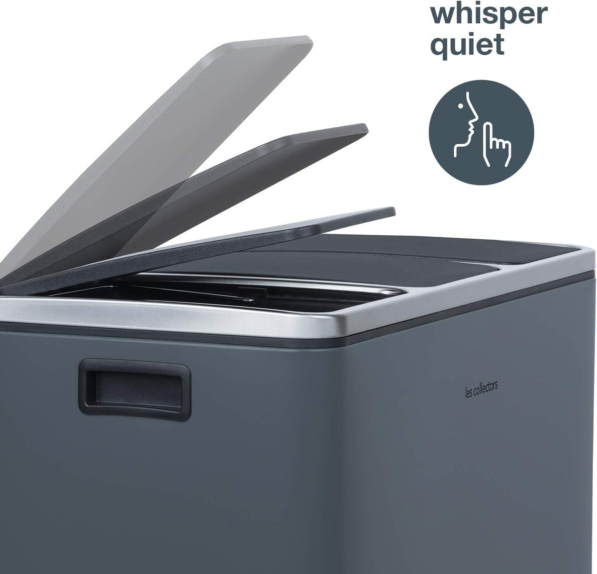 Les Collectors Stainless Steel Sorting Trash N°984, Dark Grey, Capacity 60 L, Resistant, Kitchen, 2 Removable Inner Buckets, Recycling, Waste Selective Sorting, Soft-Close Lid