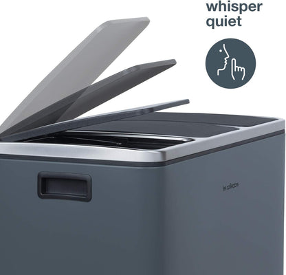 Les Collectors Stainless Steel Sorting Trash N°984, Dark Grey, Capacity 60 L, Resistant, Kitchen, 2 Removable Inner Buckets, Recycling, Waste Selective Sorting, Soft-Close Lid