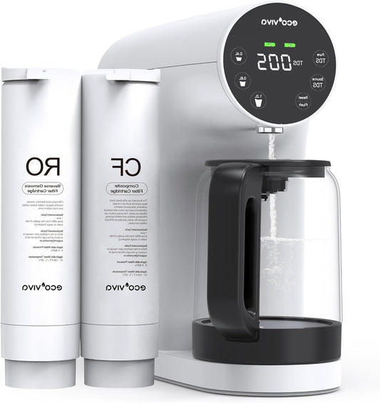 Ecoviva WP-RO-200G WP-RO-200G, Table Osmosis Plant, Drinking Water, Reverse Osmosis Plant with 4 Stage Filtration, Real-time TDS Monitor, 3:1 Pure to Drain, Mobile Reverse Osmosis, - QUORE
