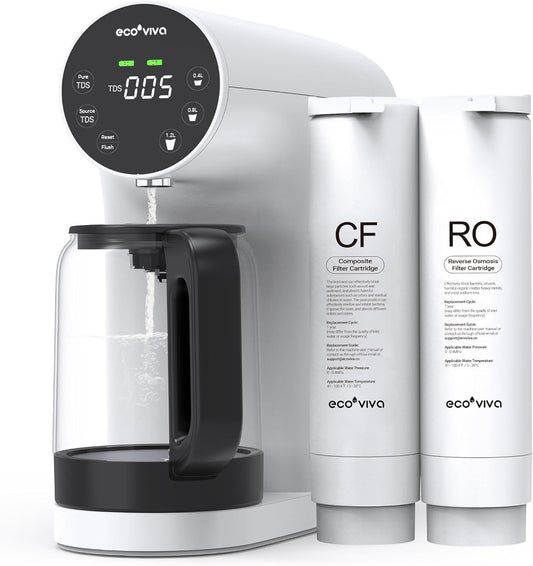 Ecoviva WP-RO-200G WP-RO-200G, tafel-osmose-installatie, drinkwater, omgekeerde osmose-installatie met 4-traps filtratie, real-time TDS-monitor, 3:1 zuiver naar afvoer, mobiele omgekeerde osmose,