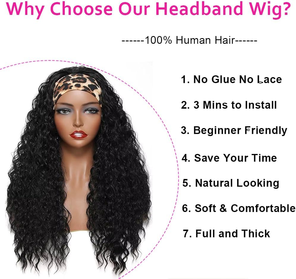 Hoofdbandpruik Van Menselijk Haar 61 Cm – Haarbandpruik – Pruik Van Echt Haar – Natuurlijke Hoofdbandpruik – Deep Wave Pruik – 150% Dichtheid – Lijmvrij Zonder Kant