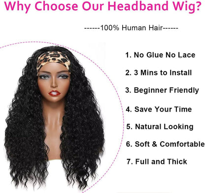 Hoofdbandpruik Van Menselijk Haar 61 Cm – Haarbandpruik – Pruik Van Echt Haar – Natuurlijke Hoofdbandpruik – Deep Wave Pruik – 150% Dichtheid – Lijmvrij Zonder Kant