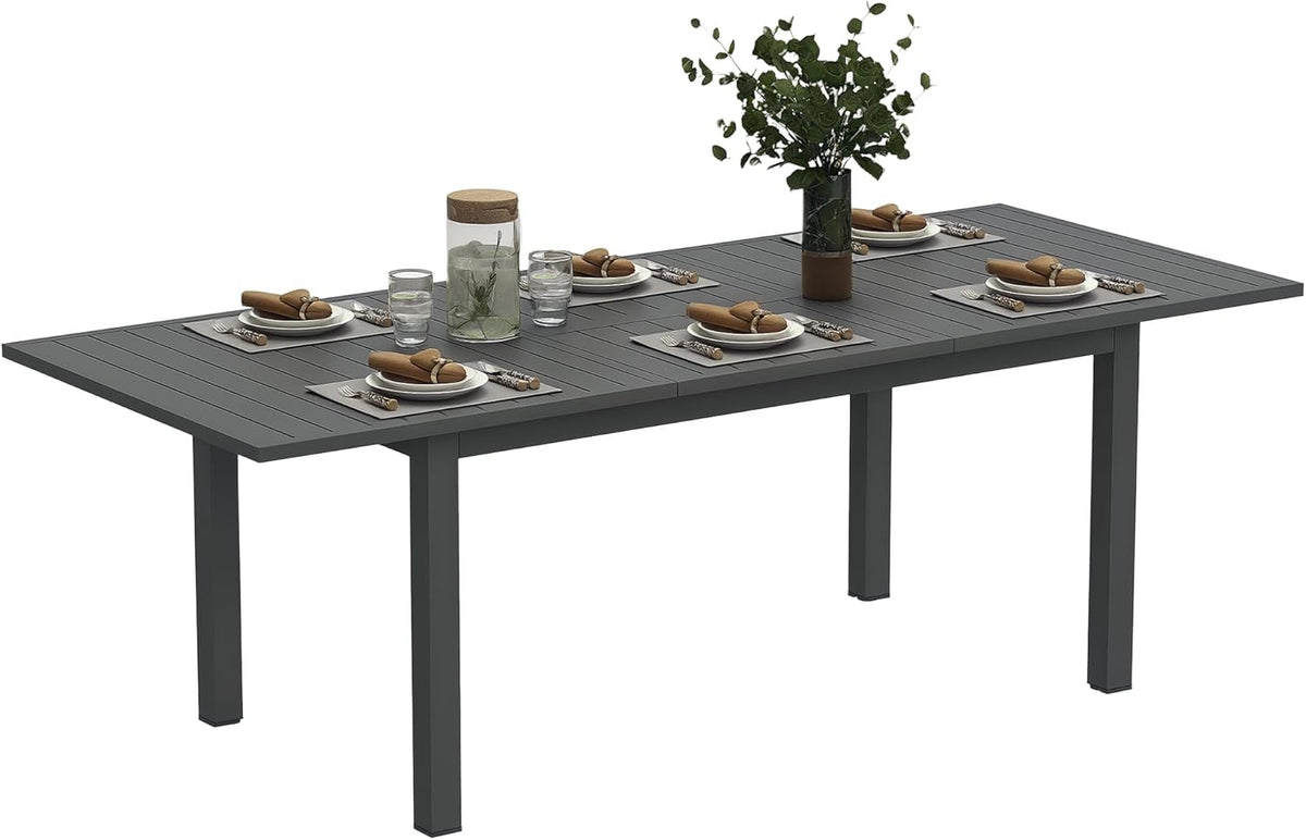 Outsunny Gartentisch Erweitert Aluminium 160/220x90cm Wetterfest Balcony, rutschfest Buffettisch Camping for 6-8 Persons, Outdoor Essisch für Garten, Terrasse Balcony Grau - QUORE