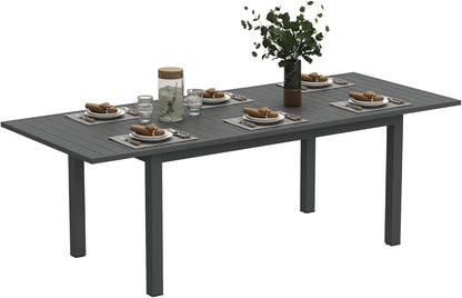Outsunny Gartentisch Erweitert Aluminium 160/220x90cm Wetterfest Balcony, rutschfest Buffettisch Camping for 6-8 Persons, Outdoor Essisch für Garten, Terrasse Balcony Grau - QUORE