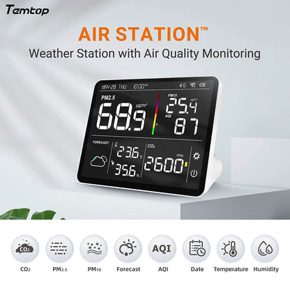 Temtop Weerstation, draadloze weerthermometer met meerdere sensoren, wifi Smart Air Station, Home Air Quality Monitor, M100