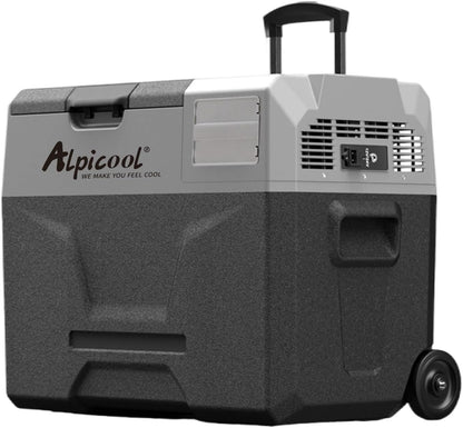 Alpicool ECX40 Compressorkoelbox, 40 liter, 12 V koelbox, elektrische draagbare auto-koelkast voor camping met USB-aansluiting, telescoopstang, wiel, oplaadbaar (batterij niet inbegrepen)