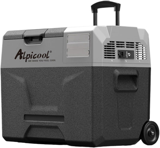 Alpicool ECX40 Compressorkoelbox, 40 liter, 12 V koelbox, elektrische draagbare auto-koelkast voor camping met USB-aansluiting, telescoopstang, wiel, oplaadbaar (batterij niet inbegrepen)