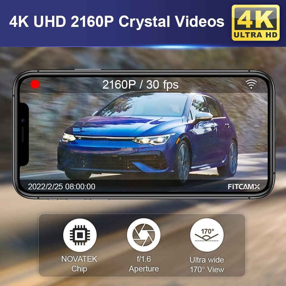 FITCAMX Dash Cam Compatibel met Volkswagen Golf Mk8 GTE GTD GTI R/Cupra Formentor 2021-2024, 4K 2160P WiFi UHD Video, Parkeermodus, G-Sensor, Nachtzicht, Plug & Play, 64GB-kaart