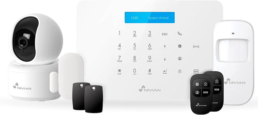 Nivian - Alarminstallatie voor thuis en bedrijf zonder maandelijkse kosten | WiFi / GSM alarmsysteem | afstandsbediening via app Tuya | eenvoudige installatie zonder kabel | tot 60 melders