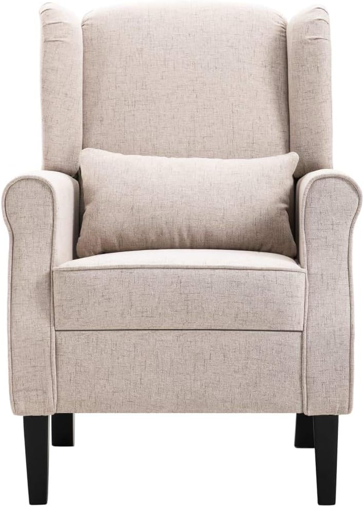 Fauteuil Beige Stof – Loungestoel – Televisiestoel – Relaxstoel – Bureaustoel – Stevig Eikenhout Frame – Zacht Gevoerd Zit- en Rugkussen