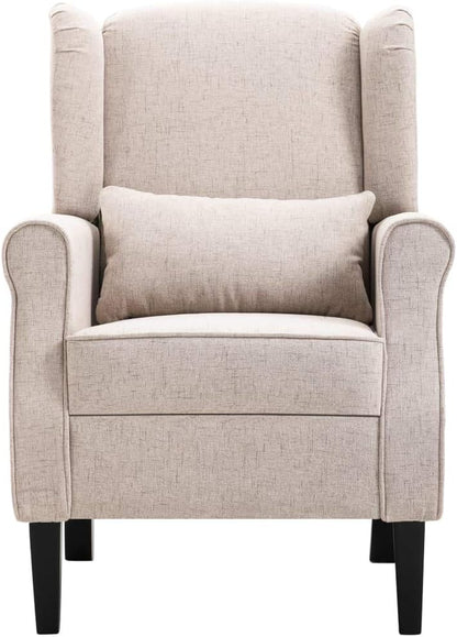 Fauteuil Beige Stof – Loungestoel – Televisiestoel – Relaxstoel – Bureaustoel – Stevig Eikenhout Frame – Zacht Gevoerd Zit- en Rugkussen