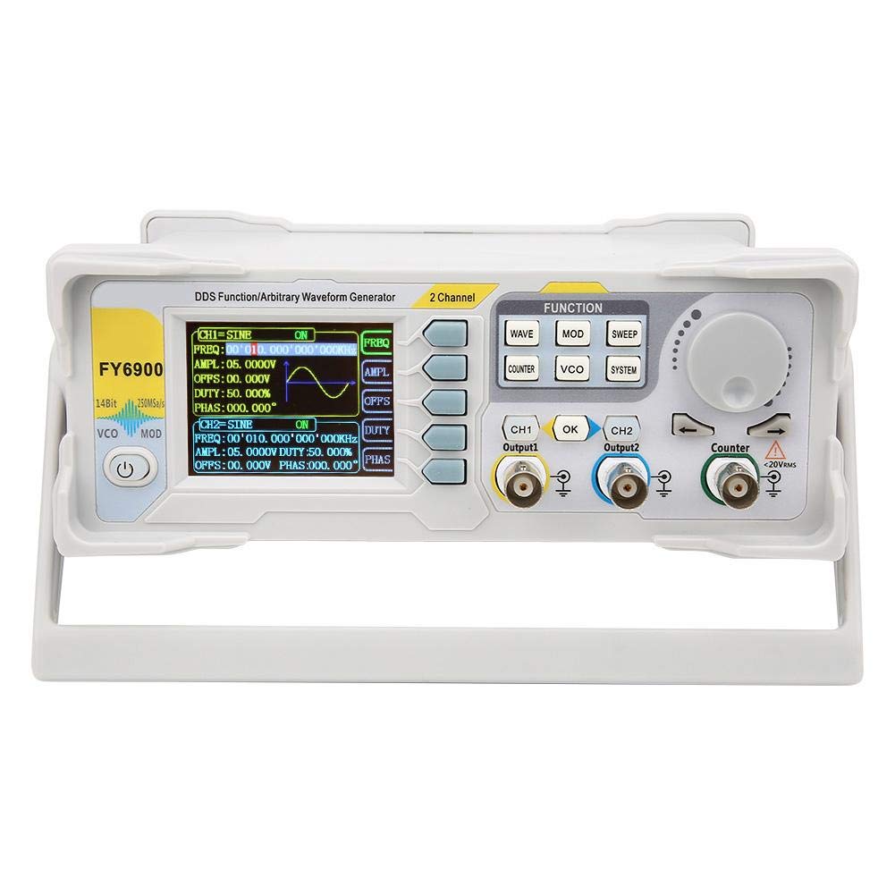 Digitale signaalgenerator, FY6900 sinus 0-30 MHz 2,4 inch TFT-scherm DDS-functie Golfvormpulsbrongeneratoren Frequentiemeter 250 MSa/s VCO-burst AM/PM/FM/ASK/FSK/PSK-modulatie (EU)