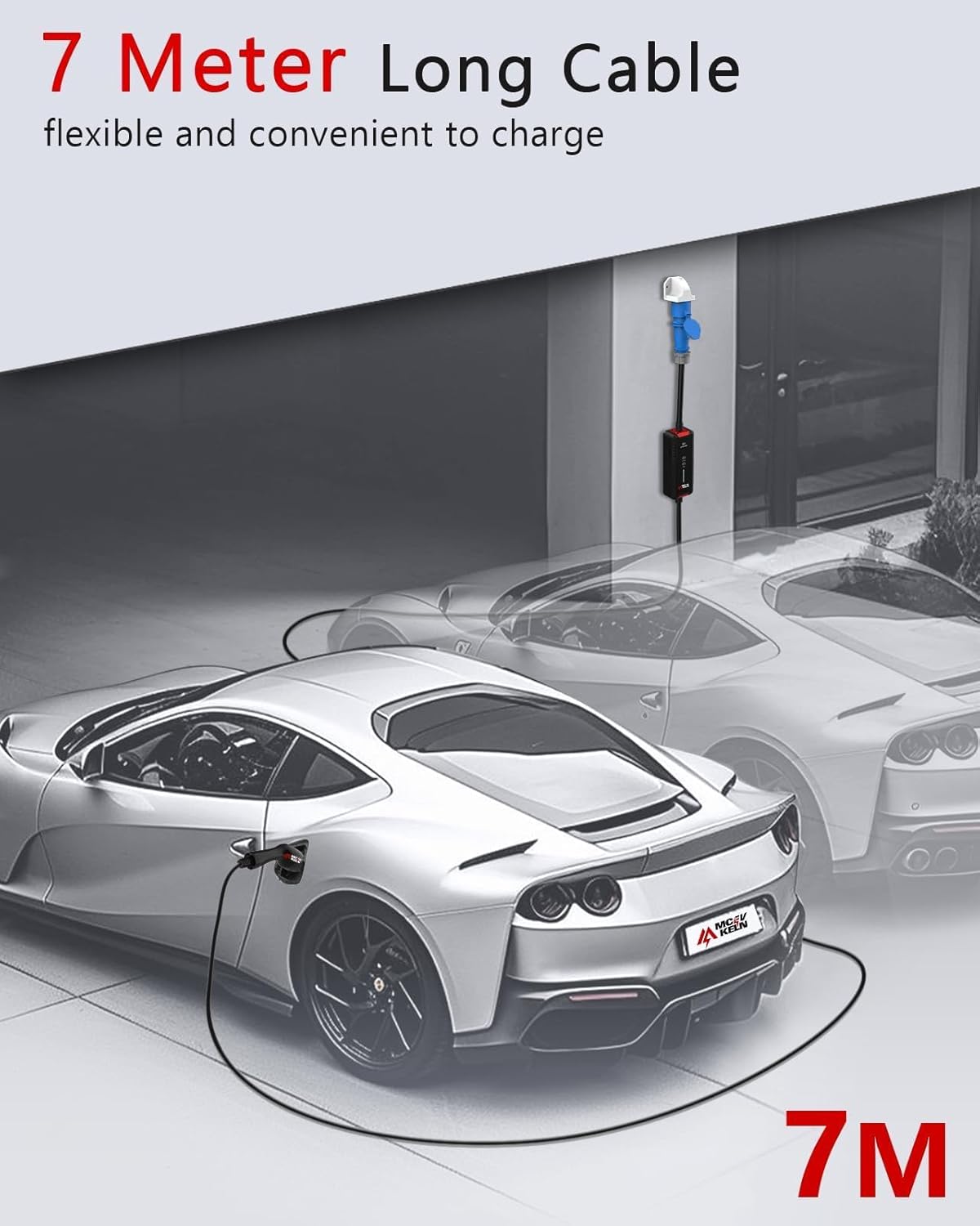 Type 2 EV Oplaadkabel – Laadkabel Elektrische Auto – EV Charger Kabel – Mode 3 Laadkabel – CEE Stekker Kabel – 7 Meter Lang – 6-32A Instelbare Stroom – Vertragingstimer Tot 8 Uur