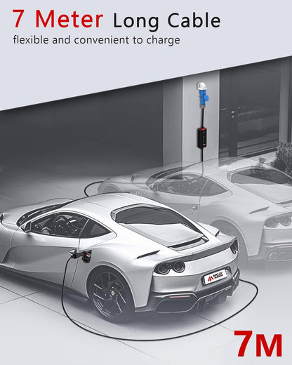 Type 2 EV Oplaadkabel – Laadkabel Elektrische Auto – EV Charger Kabel – Mode 3 Laadkabel – CEE Stekker Kabel – 7 Meter Lang – 6-32A Instelbare Stroom – Vertragingstimer Tot 8 Uur