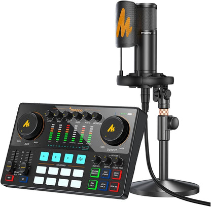 Audio-Interface – Geluidskaart – Mixer – Opname-Interface – Streaming-Interface – XLR-Ingangen Met Fantoomvoeding – Inclusief Condensatormicrofoon