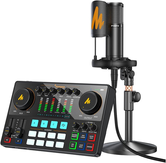 Audio-Interface – Geluidskaart – Mixer – Opname-Interface – Streaming-Interface – XLR-Ingangen Met Fantoomvoeding – Inclusief Condensatormicrofoon