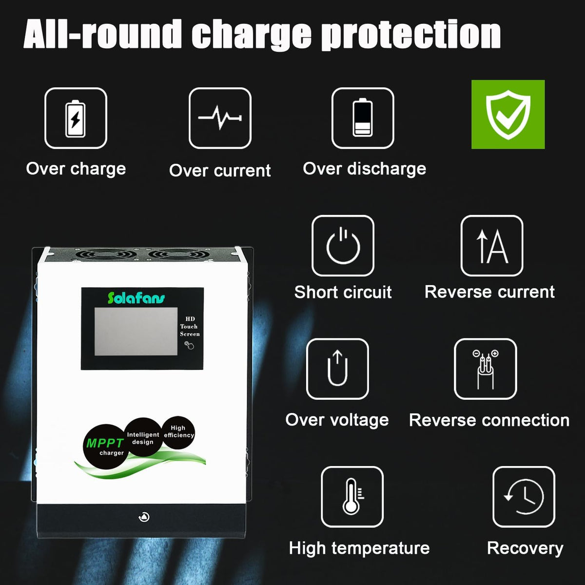 48 V 120A HD Screen Bluetooth MPPT Solar Charger PV 6600 W 12 V/24 V/36 V Meertalige DC150V met Batterij Reactivatie voor RV/Off Grid Systeem