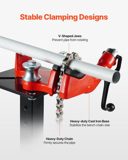 VEVOR Heavy-Duty Pipe Chain Vise, 1/8"-5" Pipe Capacity, 26" Robust Chain & Cast Iron Base, Hitch Mount Vise Plate Holder with Adjustable Height - Fits 2" x 2" Receiver