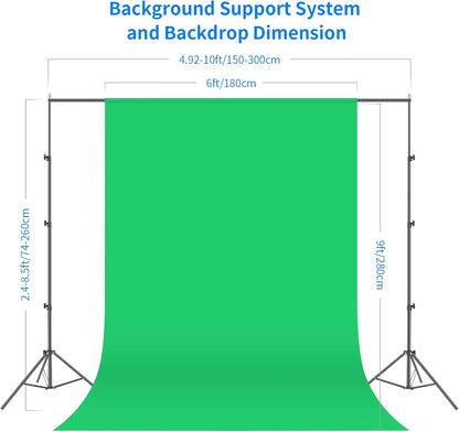 Achtergrondsteunsysteem – Achtergrondframe – Achtergrondstandaard – Achtergrondsysteem – Fotostudio Set – 3 Achtergronden Zwart, Wit En Groen – 4 X 45 W Daglichtlampen 5500 K