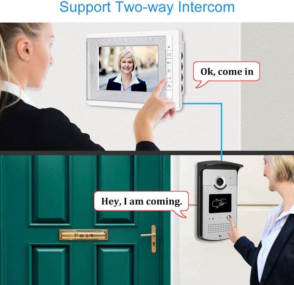 2 Monitor Home Intercom Video Deurtelefoon RFID Camera Toegangscontrole Systeem 7 ''TFT Kleurenschermen Ondersteuning EM Unlocking+10 stks ID Blauwe Keyfob (1 camera 1 monitor)