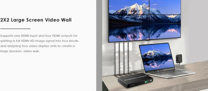 PremiumCord HDMI-wandcontroller, 1 video-ingang voor 4 displays, 8 weergavemodi, Full HD 1080p 60 Hz, HDMI 1.4, HDCP 1.4, metalen design, zwart