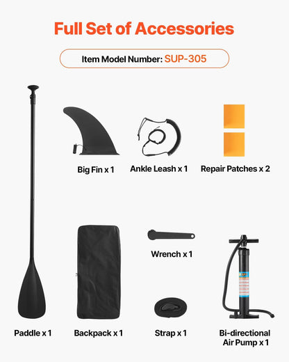 VEVOR Opblaasbaar paddle, 304,8 cm, ultralicht stand-up-paddleboard, met pompaccessoires, peddel, spoiler, rugzak, enkelriem, riem, antislipbrug voor jongeren en volwassenen