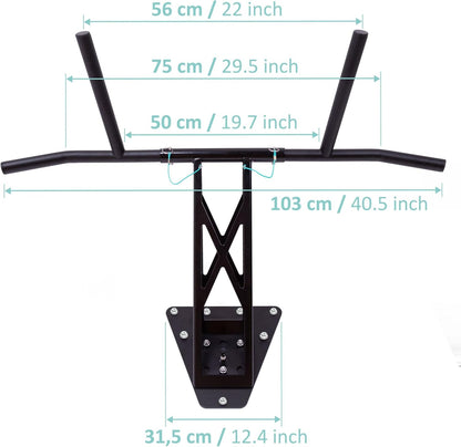 Portable Pullup & Dip Pull-Up Dip Bar, Mobile For Wall Mounted And Trees/Poles, Indoor & Outdoor Pull-Up Dip Bar Combi For Home And Garden/Park, Premium Quality Chin-Up Dip Bar - QUORE