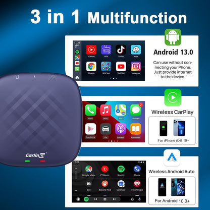 CarlinKit Android 13 CarPlay AI BOX, 8 GB + 128 GB, Snapdragon QCM 6125, ondersteuning voor draadloze CarPlay/draadloze Android Auto, Google Play Store, Netflix, YouTube online