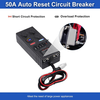 Mini Power Distribution Box 12V DC Batterij Socket Max. 50A Stroom met 2 x Anderson, 6 x USB & 3 x Cig Sockets, Mini Batterij Box voor Outdoor RV Camping Vissen Noodgevallen
