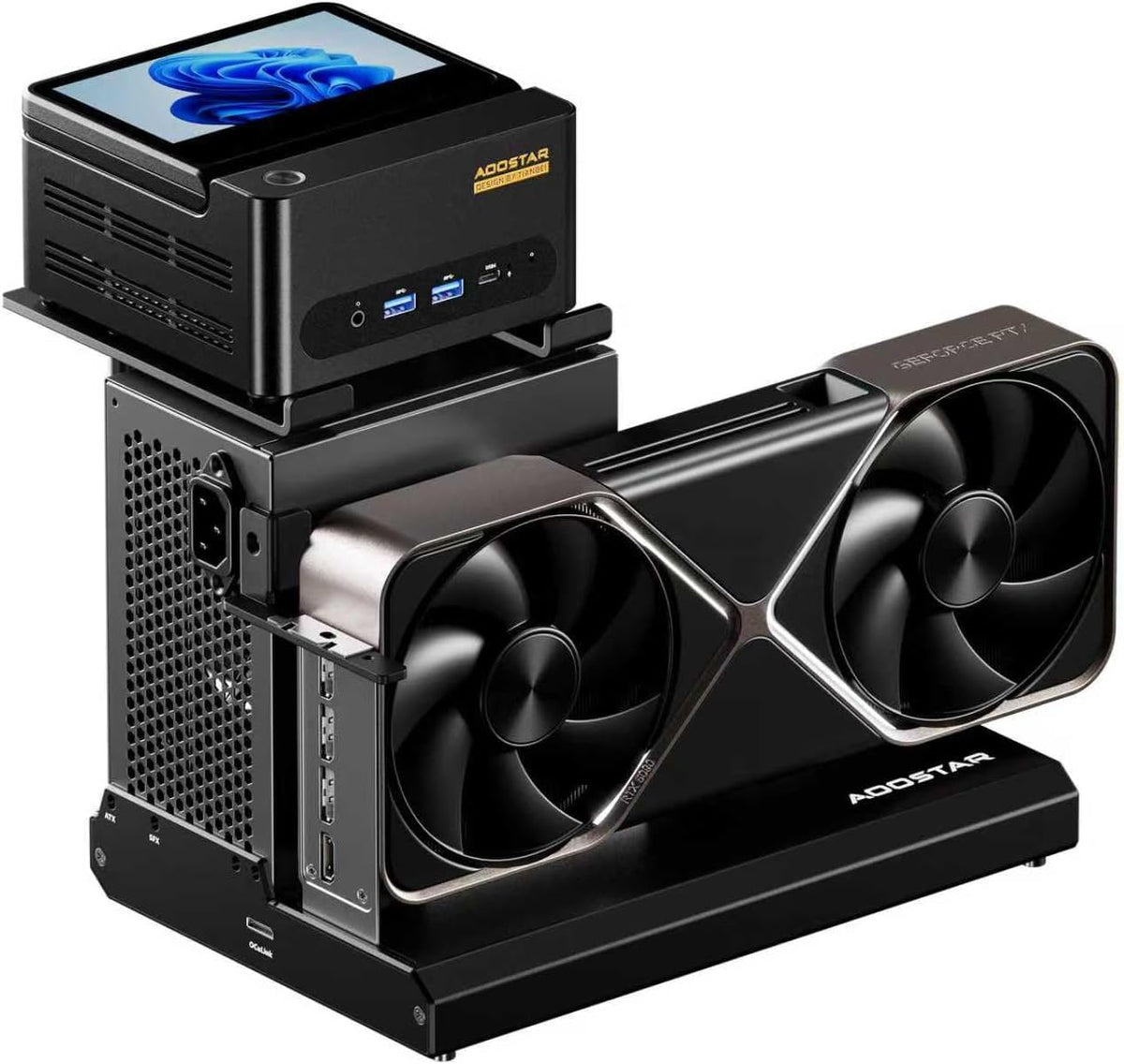 AOOSTAR EG01 eGPU Dock Station with OCuLink, External GPU Graphics Card Docking Station PCIex16 (PCIe4.0x4) 64Gbps, 150W DC, Supports ATX/SFX Standard Power Supply, for Mini Pcs/Laptops/Graphics - QUORE