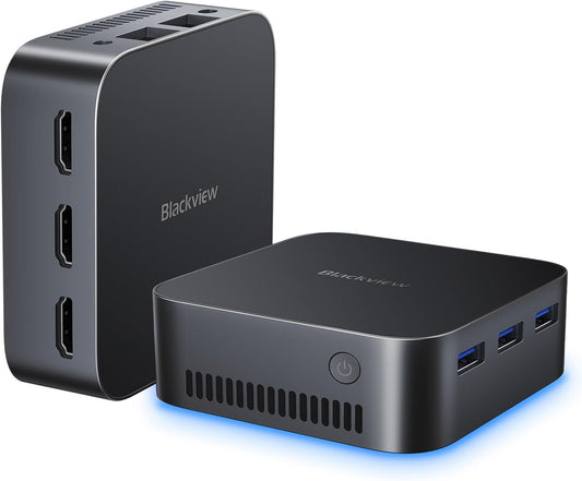 Blackview Mini PC MP80 16GB LPDDR5 RAM 512GB M.2 SSD, Intel 12. Gen N95(bis zu 3,4GHz) Mini Computer, 4K UHD Mini Desktop PC Windows 11 Pro, Drei HDMI, Gigabit Ethernet, 5G WiFi, für Business/Heimkino