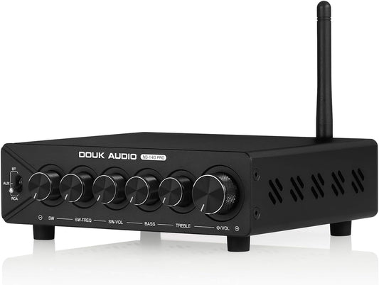 DoukAudio 2.1-kanaals versterker met Bluetooth: twee TPA3255 chips, aptX-HD, 300W subwoofer en 48V voeding voor audiofiele (NS-14G Pro)