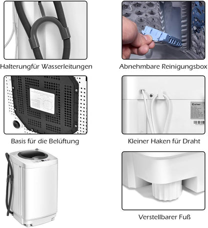 FANTASK Volautomatische wasmachine, 3,5 kg, miniwasmachine met centrifuge, 6 programma's, 240 W bovenlader, volautomatische wasmachine met pomp, voor appartement, camper en camping - QUORE