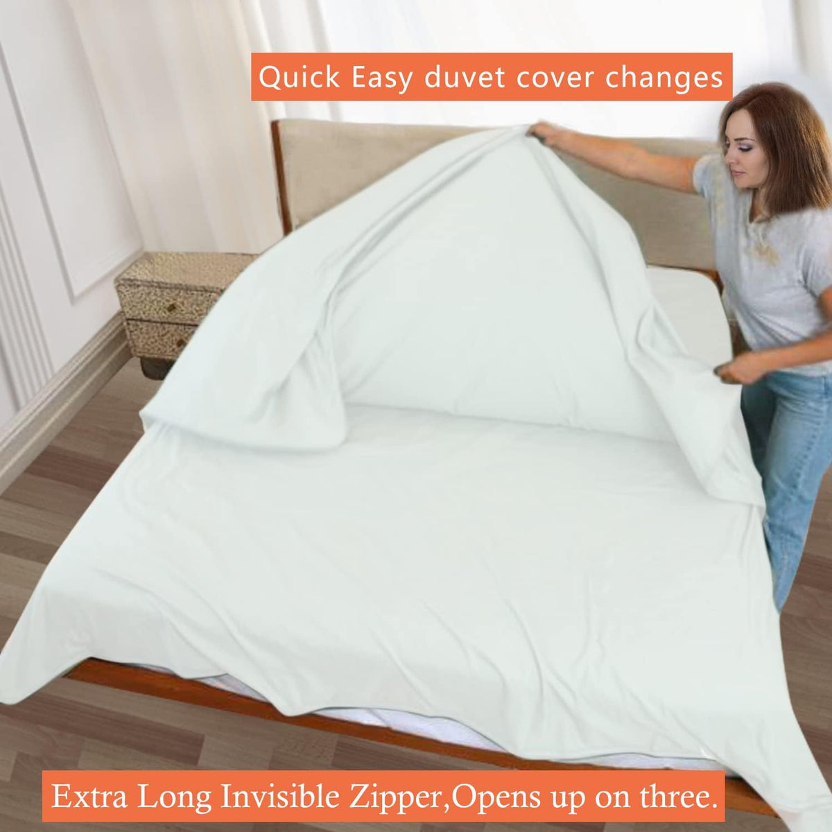 Duvet Cover Set, 3 Sided Zipper, 100% Cotton Duvet Cover 3 Pieces with one Duvet Cover,Two Pillowcase, Triple-Zip System for Simple Changing (King (U.S. Standard))