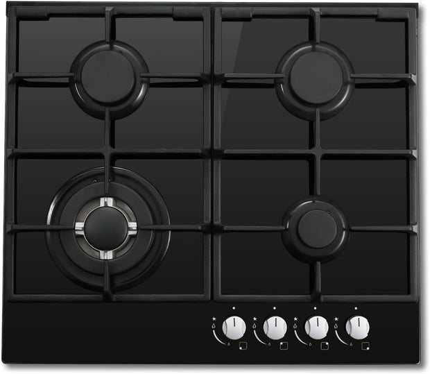 Inbouw Gaskookplaat - gaskookplaat - Gasfornuis - met  4 Kookzones - Ontstekings - Zekering - Geschikt voor Aardgas - Opropaangas - 58.4 cm - 8060W - 220-240V - Zwart